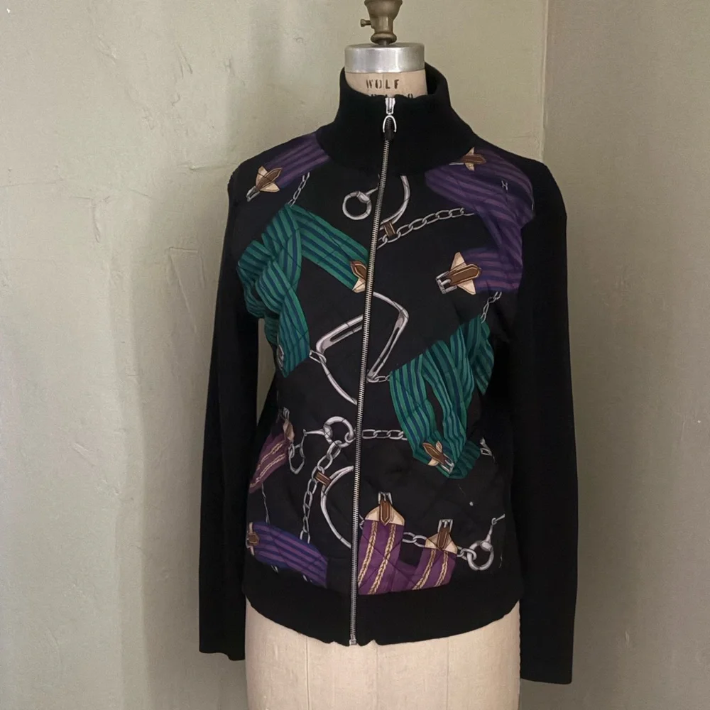 LAUREN RL Stylish Black Jacket with Green and Purple Accents - Picture 10 of 12